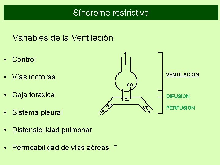 Síndrome restrictivo Variables de la Ventilación • Control VENTILACION • Vías motoras CO 2