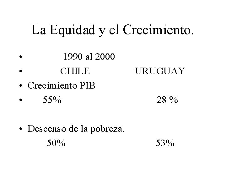 La Equidad y el Crecimiento. • 1990 al 2000 • CHILE • Crecimiento PIB