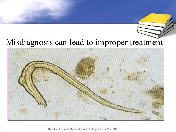 Misdiagnosis can lead to improper treatment Raed Z. Ahmed, Medical Parasitology Lab. , 2012