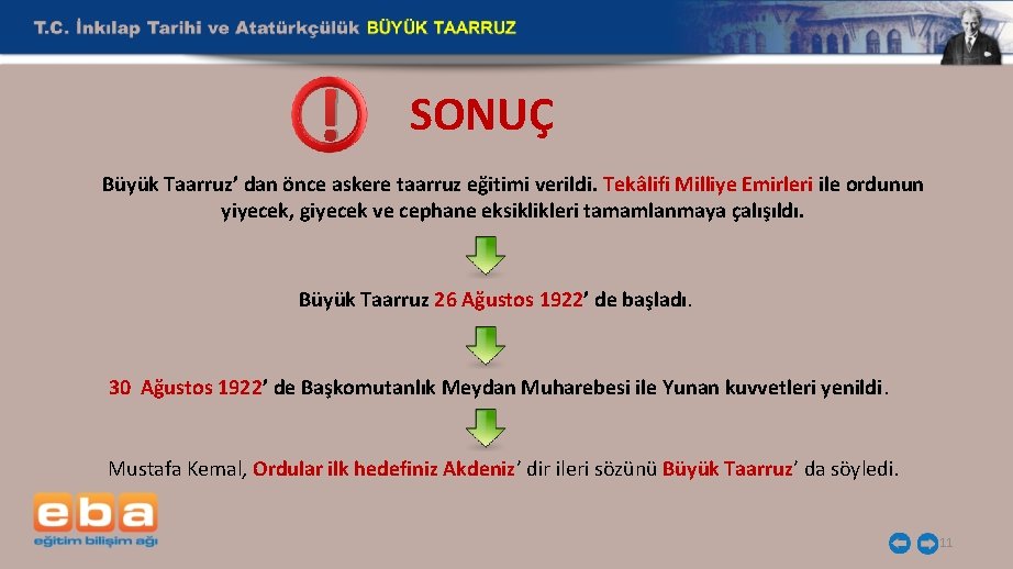 ! SONUÇ Büyük Taarruz’ dan önce askere taarruz eğitimi verildi. Tekâlifi Milliye Emirleri ile