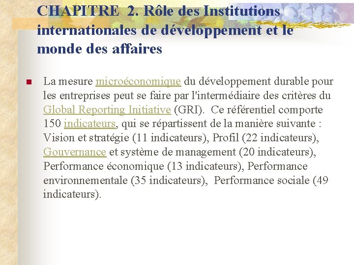 CHAPITRE 2. Rôle des Institutions internationales de développement et le monde des affaires n