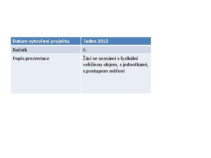 Datum vytvoření projektu leden 2012 Ročník 6. Popis prezentace Žáci se seznámí s fyzikální