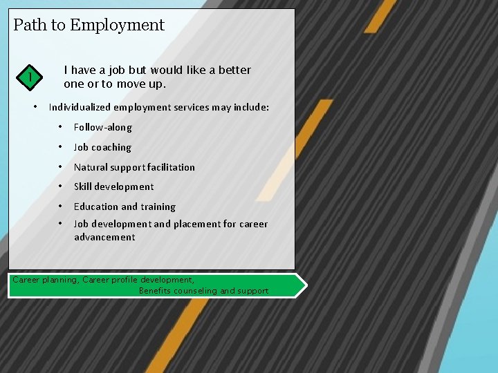 Path to Employment I have a job but would like a better one or