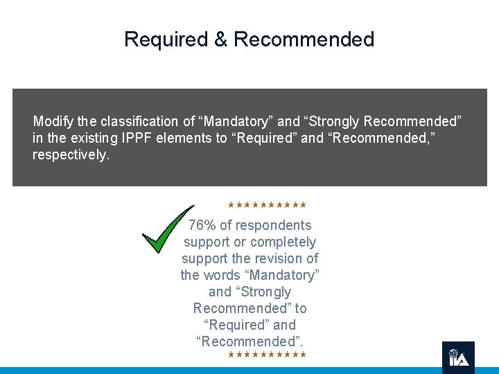 Required & Recommended Modify the classification of “Mandatory” and “Strongly Recommended” in the existing