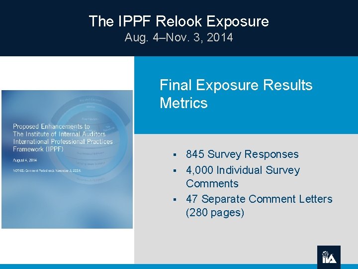 The IPPF Relook Exposure Aug. 4–Nov. 3, 2014 Final Exposure Results Metrics 845 Survey