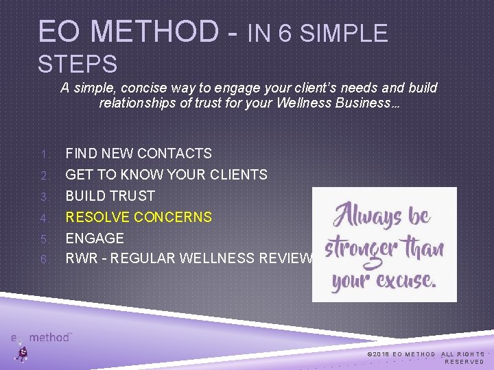 EO METHOD - IN 6 SIMPLE STEPS A simple, concise way to engage your