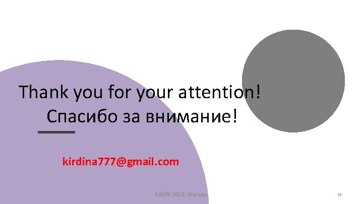 Thank you for your attention! Спасибо за внимание! kirdina 777@gmail. com EAEPE 2019, Warsaw