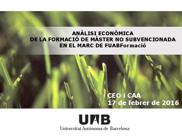 ANÀLISI ECONÒMICA DE LA FORMACIÓ DE MÀSTER NO SUBVENCIONADA EN EL MARC DE FUABFormació