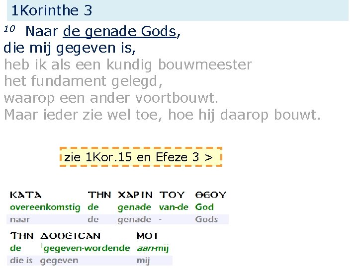 1 Korinthe 3 10 Naar de genade Gods, die mij gegeven is, heb ik