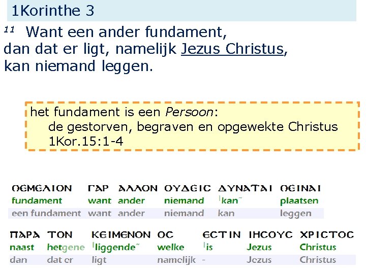 1 Korinthe 3 11 Want een ander fundament, dan dat er ligt, namelijk Jezus