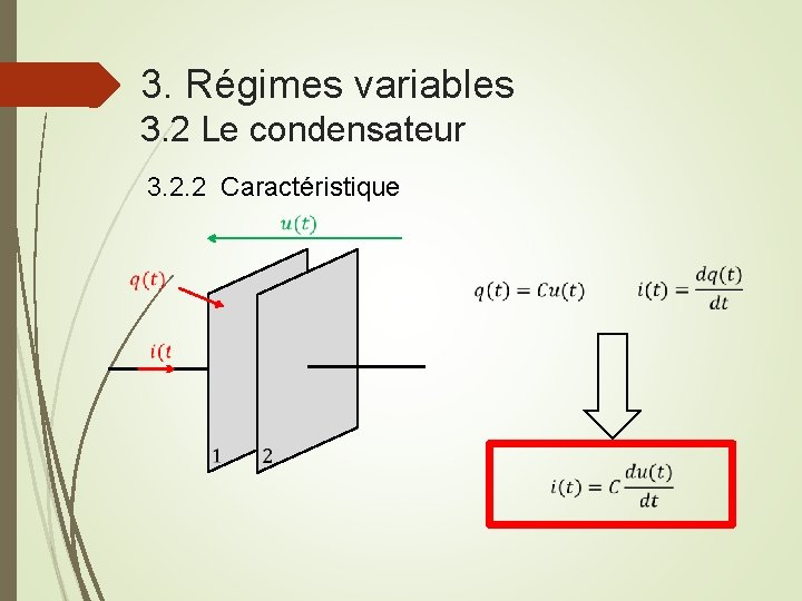 3. Régimes variables 3. 2 Le condensateur 3. 2. 2 Caractéristique 