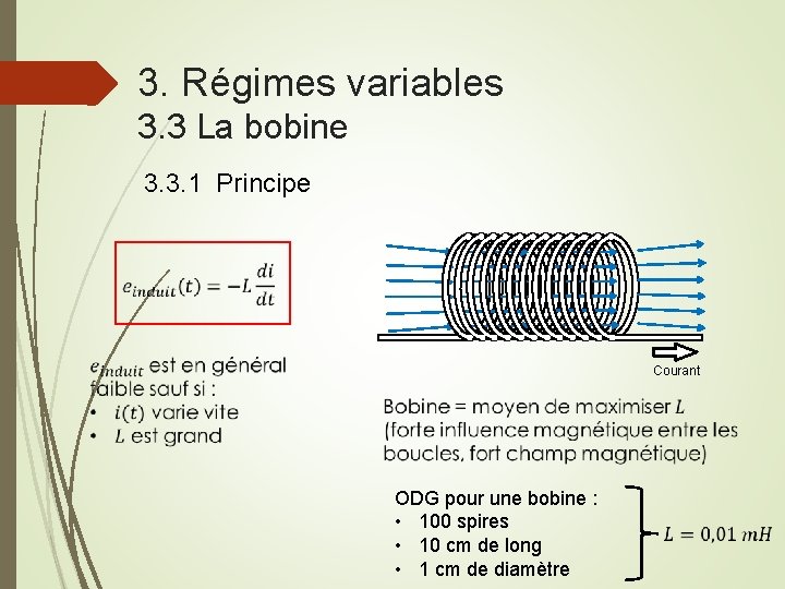 3. Régimes variables 3. 3 La bobine 3. 3. 1 Principe Courant ODG pour