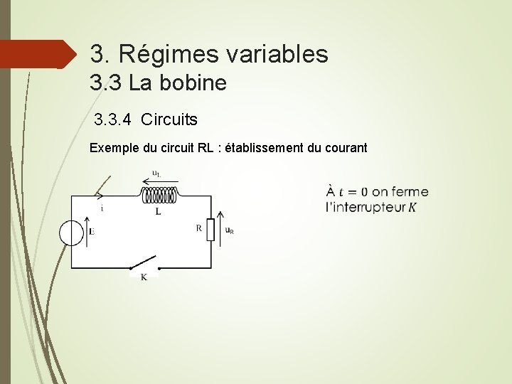 3. Régimes variables 3. 3 La bobine 3. 3. 4 Circuits Exemple du circuit