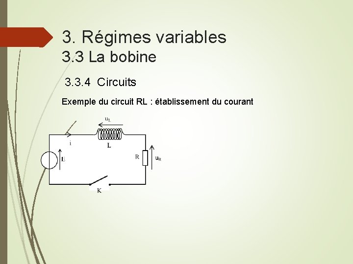 3. Régimes variables 3. 3 La bobine 3. 3. 4 Circuits Exemple du circuit