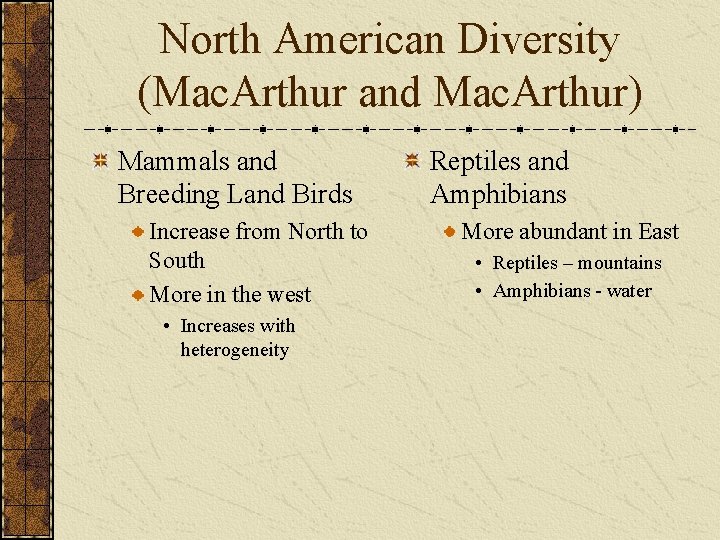 North American Diversity (Mac. Arthur and Mac. Arthur) Mammals and Breeding Land Birds Increase