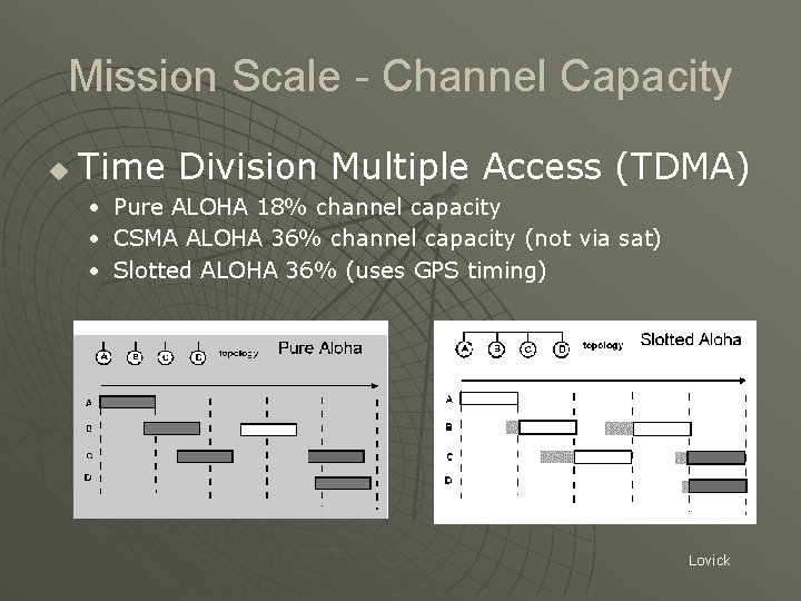 Mission Scale - Channel Capacity u Time Division Multiple Access (TDMA) • Pure ALOHA