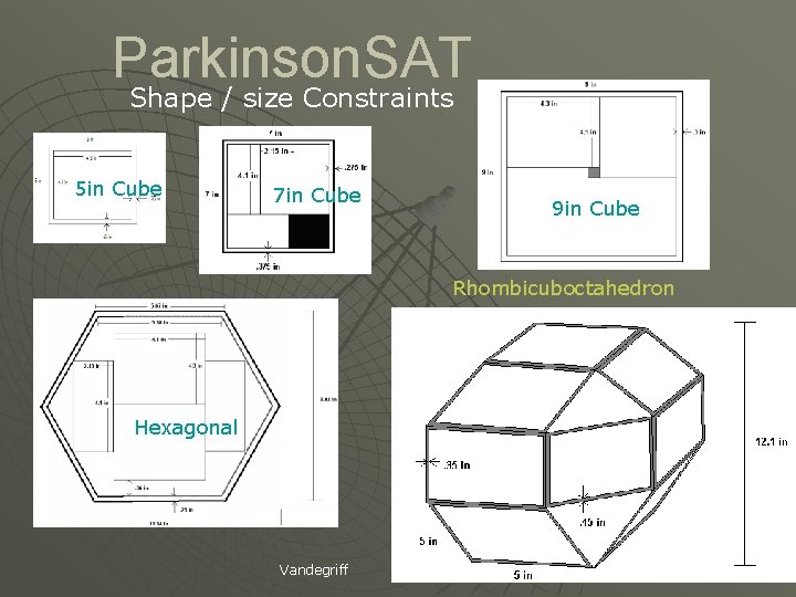 Parkinson. SAT Shape / size Constraints 5 in Cube 7 in Cube 9 in