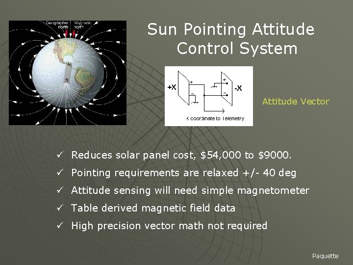 Sun Pointing Attitude Control System Attitude Vector ü Reduces solar panel cost, $54, 000