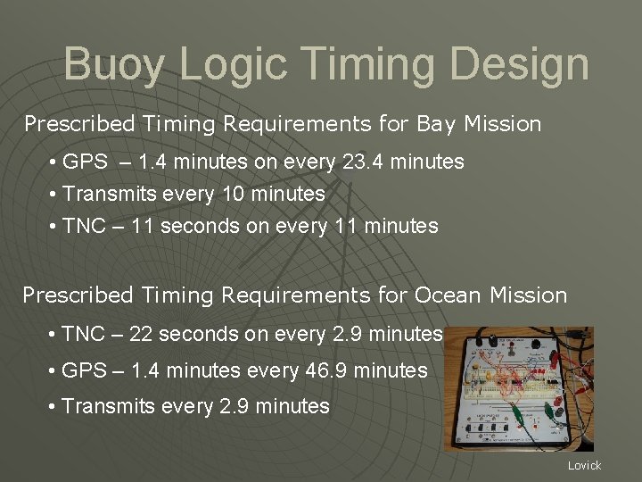 Buoy Logic Timing Design Prescribed Timing Requirements for Bay Mission • GPS – 1.
