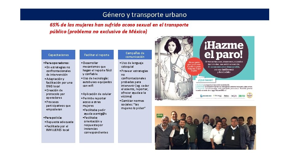 Género y transporte urbano G’enero transporte urbano 65% de las mujeres han sufrido acoso