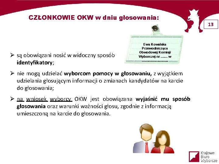 CZŁONKOWIE OKW w dniu głosowania: Ø są obowiązani nosić w widoczny sposób identyfikatory; Ewa