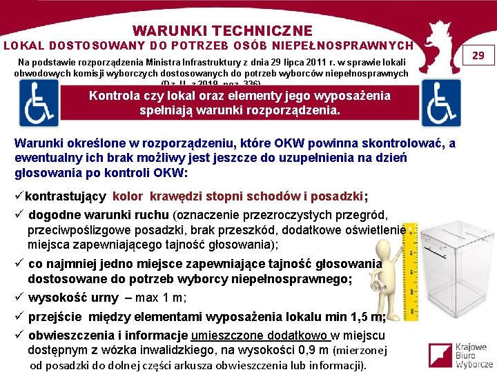 WARUNKI TECHNICZNE LOKAL DOSTOSOWANY DO POTRZEB OSÓB NIEPEŁNOSPRAWNYCH Na podstawie rozporządzenia Ministra Infrastruktury z