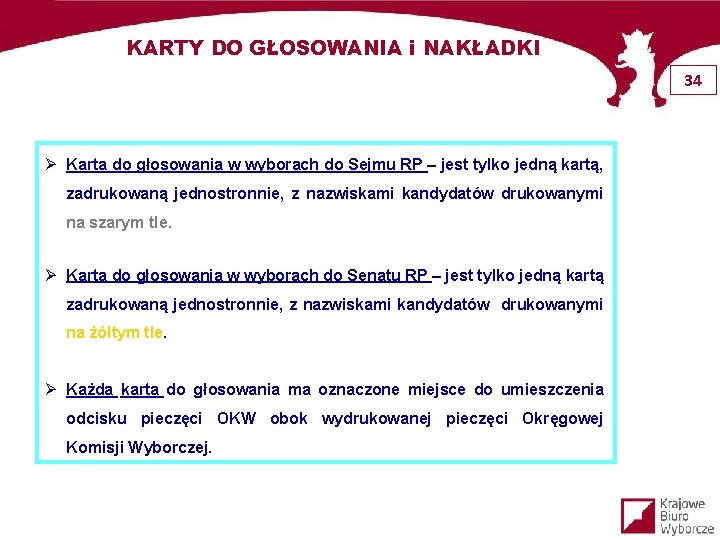 KARTY DO GŁOSOWANIA i NAKŁADKI 34 Ø Karta do głosowania w wyborach do Sejmu