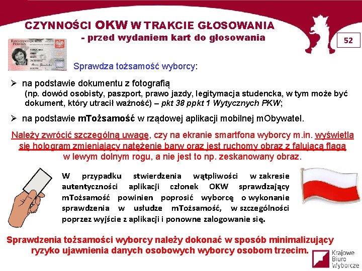 CZYNNOŚCI OKW W TRAKCIE GŁOSOWANIA - przed wydaniem kart do głosowania 52 Sprawdza tożsamość