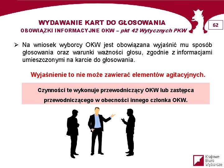 WYDAWANIE KART DO GŁOSOWANIA OBOWIĄZKI INFORMACYJNE OKW – pkt 42 Wytycznych PKW 62 Ø