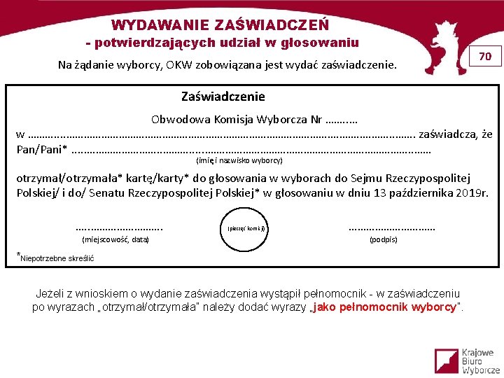 WYDAWANIE ZAŚWIADCZEŃ - potwierdzających udział w głosowaniu Na żądanie wyborcy, OKW zobowiązana jest wydać