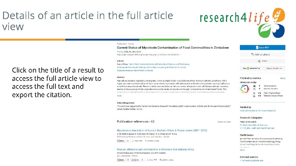 Details of an article in the full article view Click on the title of
