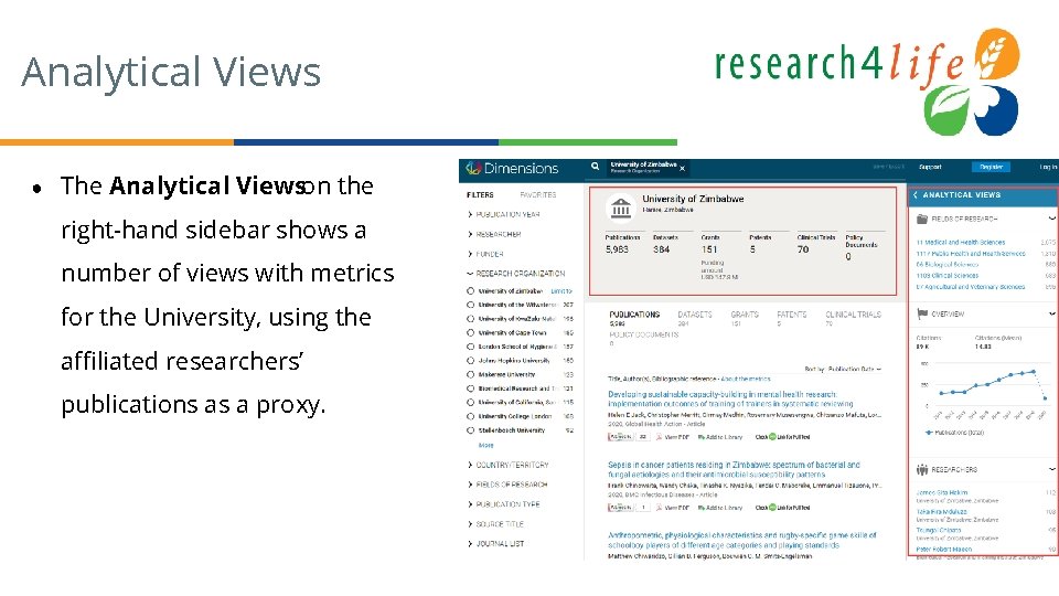 Analytical Views ● The Analytical Viewson the right-hand sidebar shows a number of views