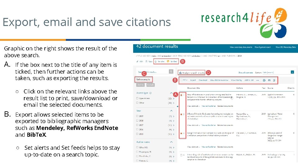 Export, email and save citations Graphic on the right shows the result of the