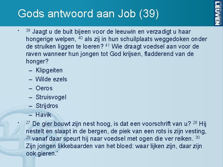 Gods antwoord aan Job (39) • • Jaagt u de buit bijeen voor de