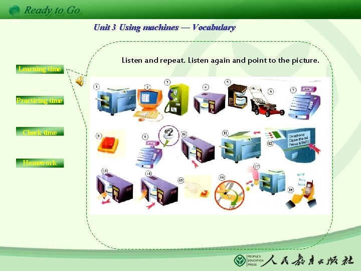 Unit 3 Using machines — Vocabulary Learning time Practicing time Check time Homework Listen