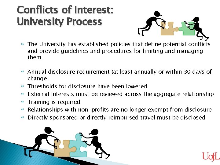 Conflicts of Interest: University Process The University has established policies that define potential conflicts