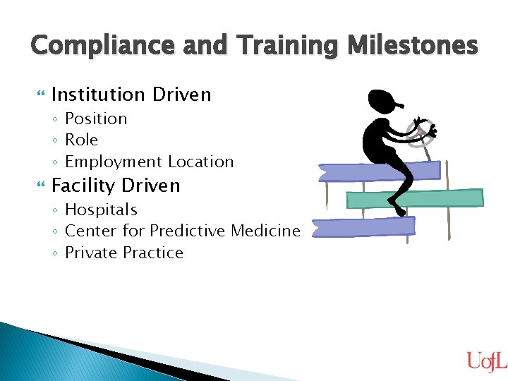 Compliance and Training Milestones Institution Driven ◦ Position ◦ Role ◦ Employment Location Facility