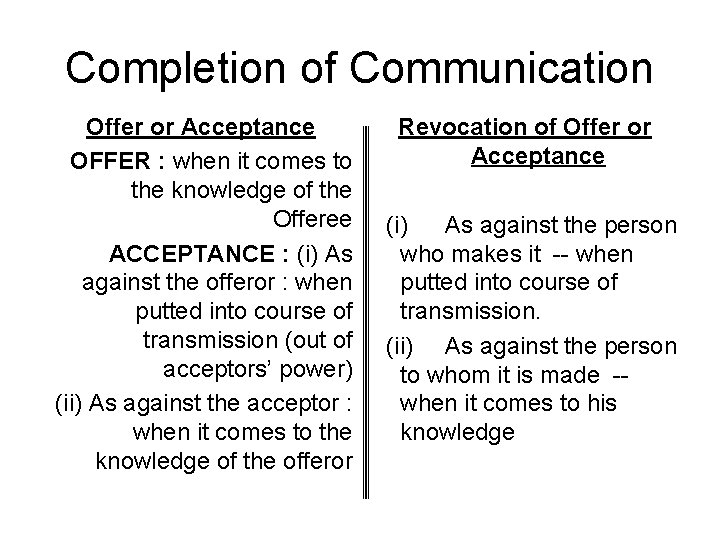 Completion of Communication Offer or Acceptance OFFER : when it comes to the knowledge