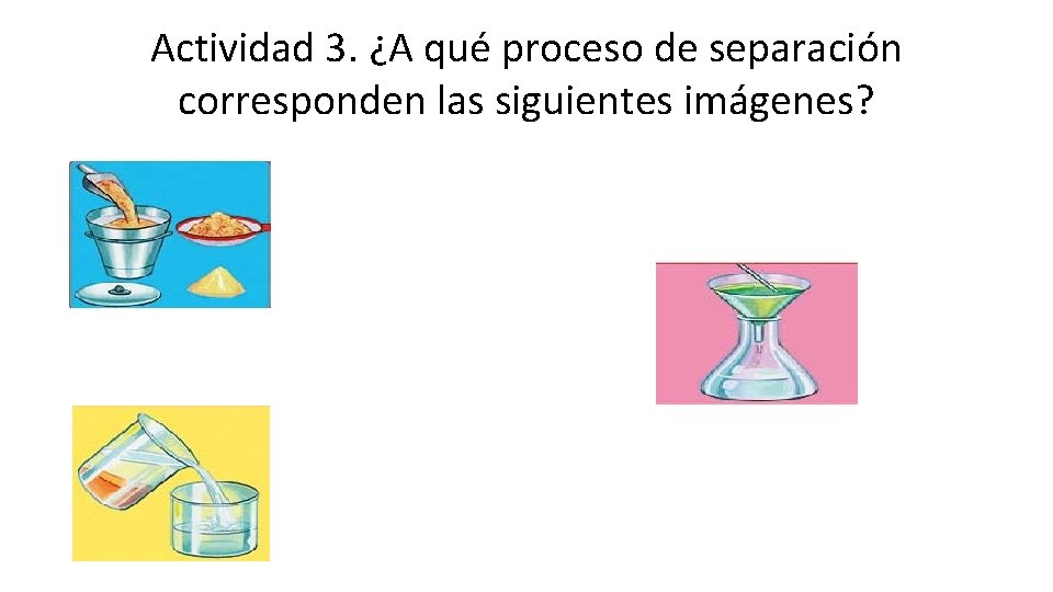 Actividad 3. ¿A qué proceso de separación corresponden las siguientes imágenes? 