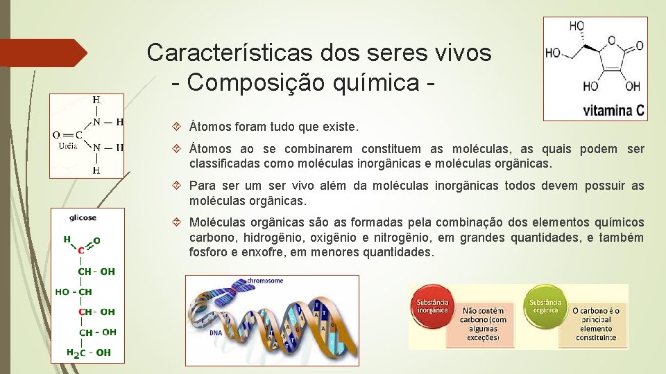 Características dos seres vivos - Composição química Átomos foram tudo que existe. Átomos ao