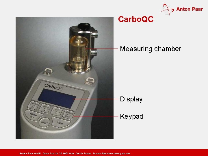 Carbo. QC Measuring chamber Display Keypad Anton Paar Gmb. H Anton-Paar-Str. 20, 8054 Graz,