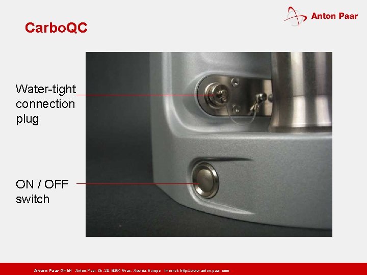 Carbo. QC Water-tight connection plug ON / OFF switch Anton Paar Gmb. H Anton-Paar-Str.