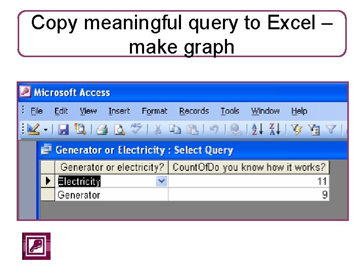 Copy meaningful query to Excel – make graph 