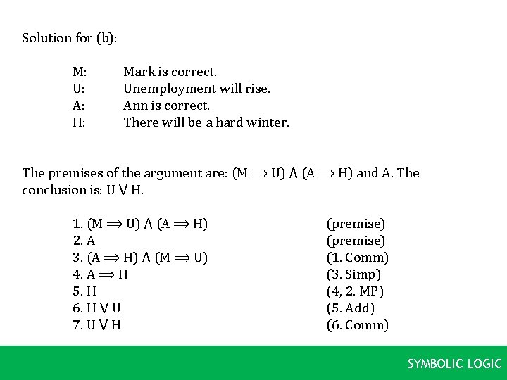 Solution for (b): M: U: A: H: Mark is correct. Unemployment will rise. Ann