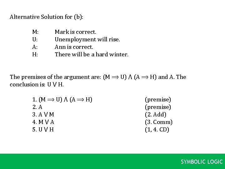 Alternative Solution for (b): M: U: A: H: Mark is correct. Unemployment will rise.