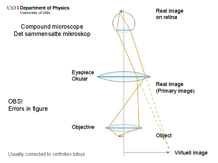 Real image on retina Compound microscope Det sammensatte mikroskop Eyepiece Okular Real image (Primary