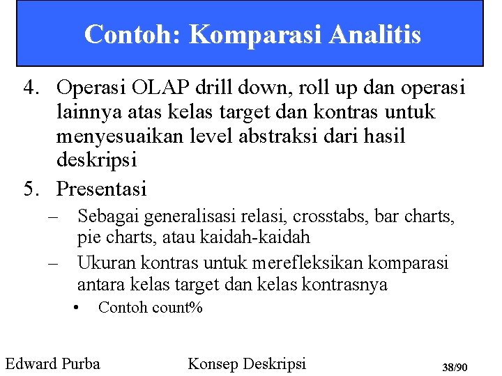 Contoh: Komparasi Analitis 4. Operasi OLAP drill down, roll up dan operasi lainnya atas