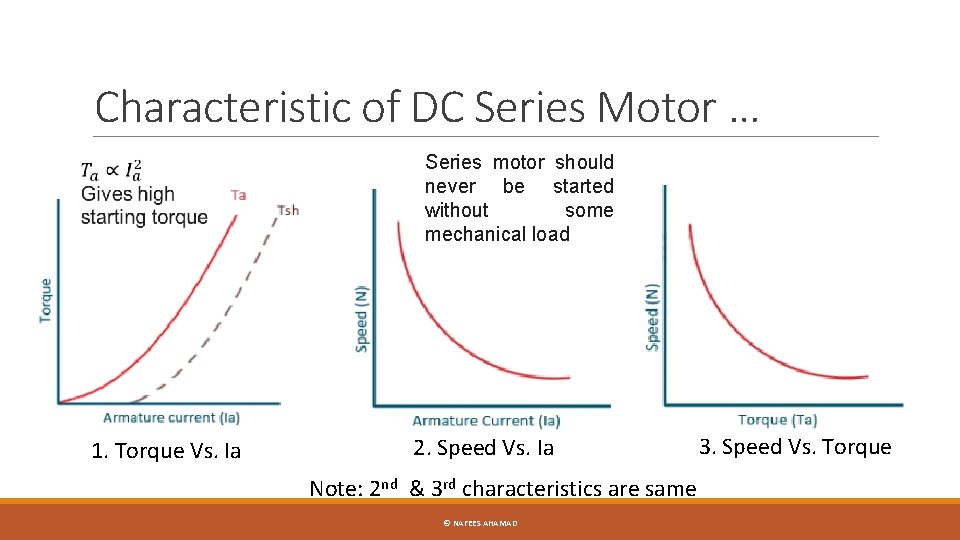 Characteristic of DC Series Motor … Series motor should never be started without some