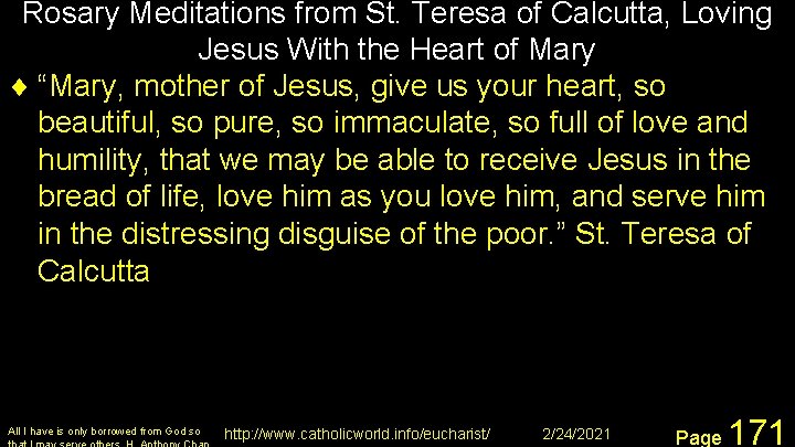 Rosary Meditations from St. Teresa of Calcutta, Loving Jesus With the Heart of Mary