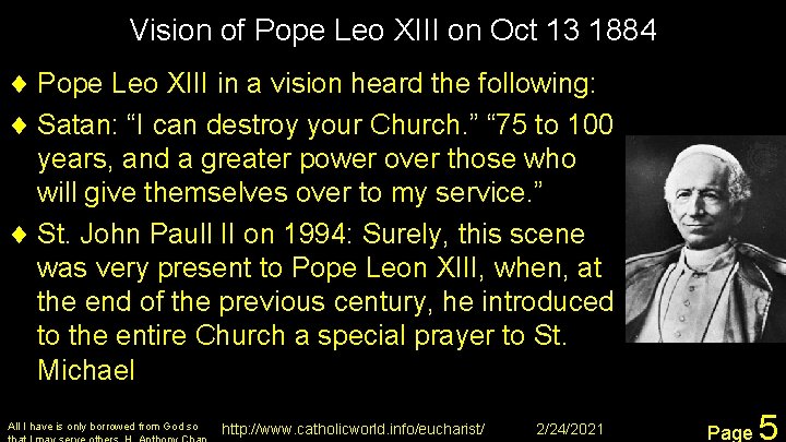 Vision of Pope Leo XIII on Oct 13 1884 ¨ Pope Leo XIII in